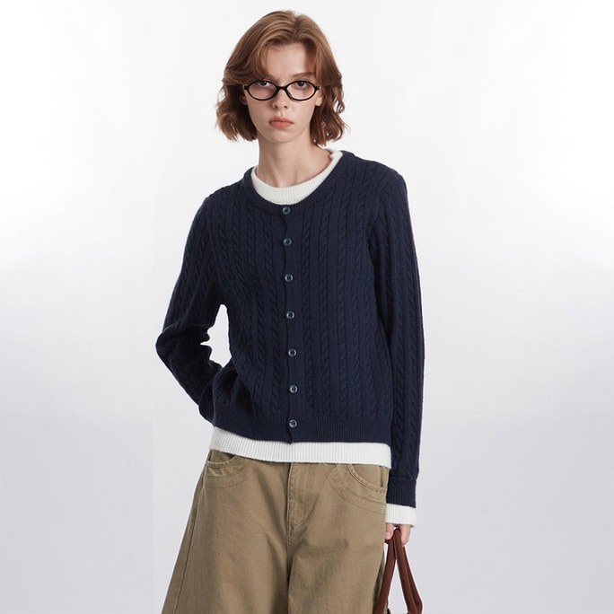 【中国直送】HSPM 新ルーズレイジースタイルフェイクツーピースツイストニットセーター Baolan L