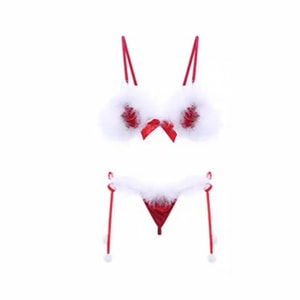 벨라의 판타지 여성 란제리 세트, 프렌치 레이스 메시 브라, 보디수트, 비키니, 시스루 섹시 크리스마스 나이트가운 란제리 세트, 크리스마스 액세서리 포함, 레드, 프리사이즈