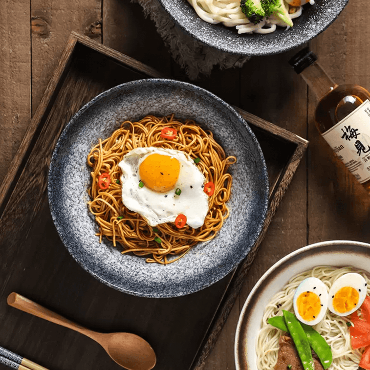 川岛屋 日式拉面碗 复古斗笠碗高级感陶瓷大碗 汤碗泡面碗面条碗 宝石蓝 23cm 3