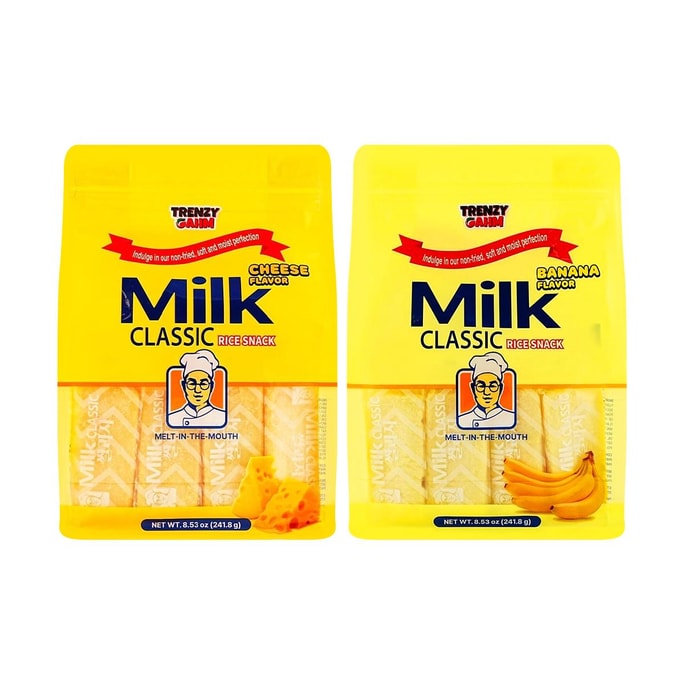 Milk Classic Rice Cracker,Cheese +Banana Flavor ,8.53 oz*2【2 Combo Packs】【Non Fried】【Korea Trendy】