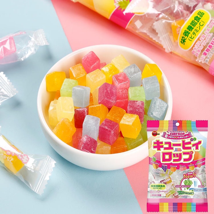 Japanese Bourbon fruit-flavored hard candies colorful square