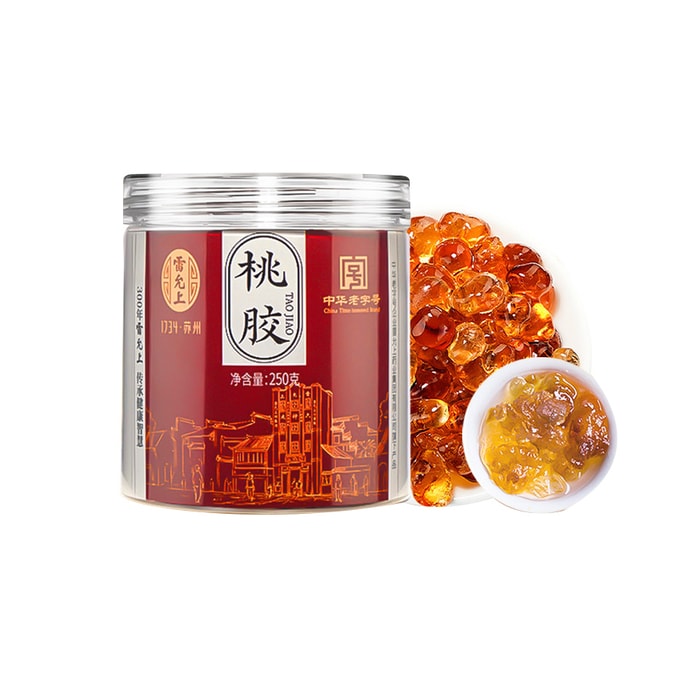 Lei Yun Shang Peach Gum 250g: Old Brand Wild Peach Gum Hand-Trimmed for Radiant Skin.