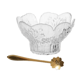 Petal Transparent Glass Bowl Exquisite Ice Cream Yogurt Dessert Bowl with Spoon 210ml