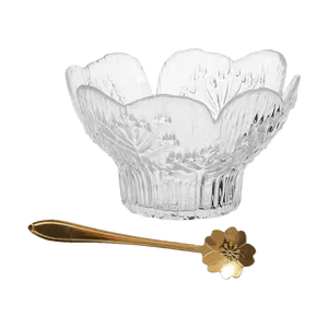 川島屋 花瓣透明玻璃碗 精緻銀耳羹燕窩碗 冰淇淋優格甜點碗 贈湯匙 210ml