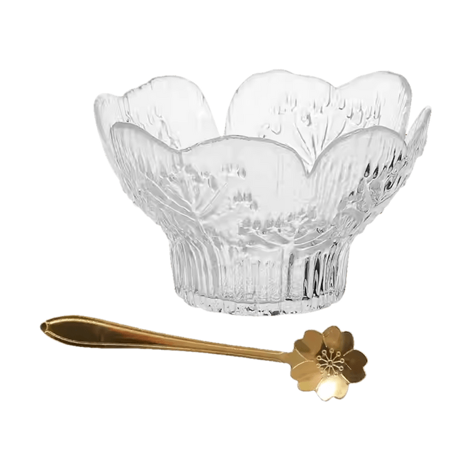 川岛屋 花瓣透明玻璃碗 精致银耳羹燕窝碗 冰淇淋酸奶甜品碗 赠勺子 210ml