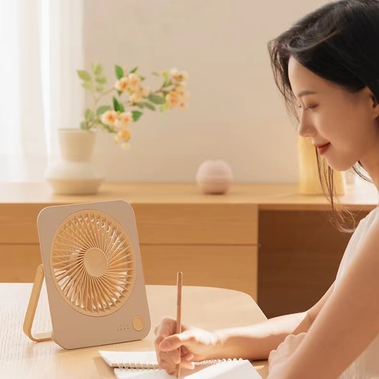 中国DeQian德前 超薄迷你桌面风扇便携折叠充电小风扇 浅棕色 1件 3