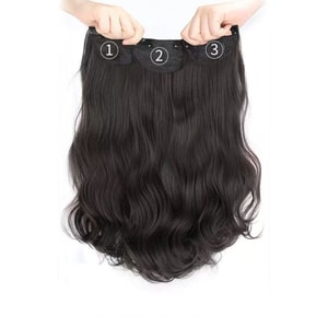 【中国直邮】 HSPM 假发三片式长卷发女蓬松增发量韩式水波纹仿真蛋蛋卷芭比卷接发片 自然黑卷发50cm 三片装