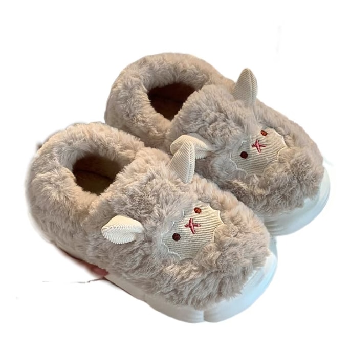 Cute Little Sheep Autumn And Winter Cotton Slippers Lady Bag With Month Shoes Non-Slip - Bag With Brown 36-37 1 Pair