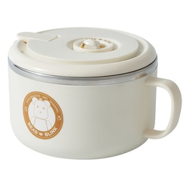 【中国直邮】鑫友  学生宿舍泡面神器 304不锈钢带盖保温方便面碗沥水泡面碗  奶油白