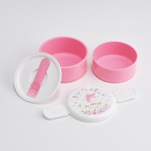 日本SKATER斯凯达 圆形双层便当盒 含叉子 粉彩亮色水彩花纹 美乐蒂 