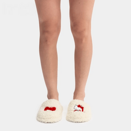 THE BEAST野兽派 家居三丽鸥毛绒刺绣拖鞋 #奶白色 250/98(38-39) 可外穿室内家居鞋【Hello Kitty联名限定】