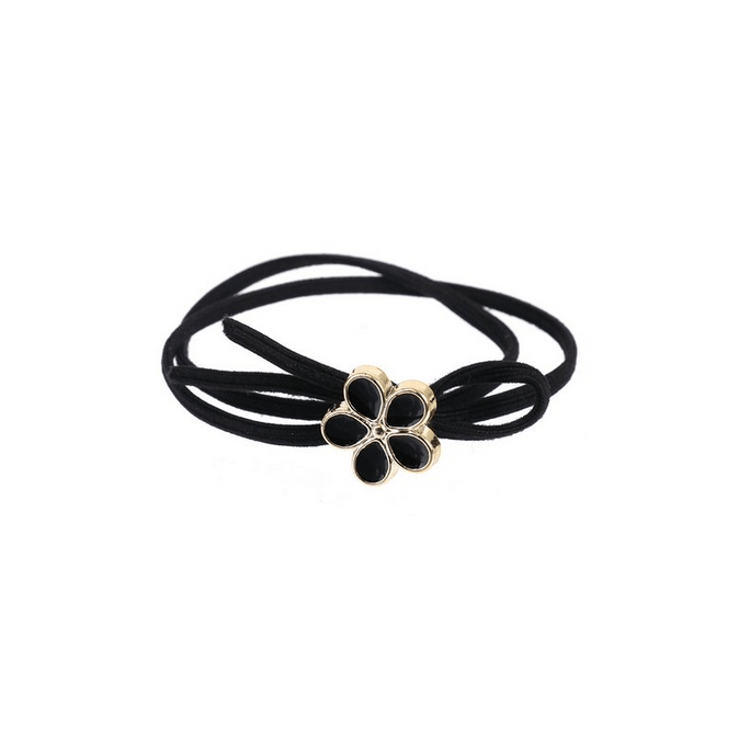 [일본 직배송] 루피스 플로럴 더블 패널 헤어 타이, 블랙, 1개, v0895