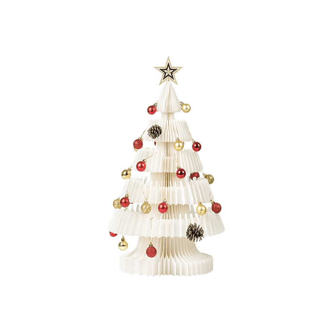 十八紙 聖誕樹裝飾擺飾 折疊方便收納 蜂巢力學設計 新年聖誕創意客廳落地擺飾 附燈串 白色 54cm