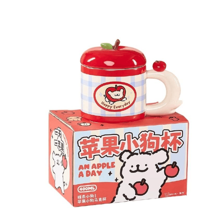 Line Puppy Apple Mug Ceramic Design Cute Craftsmanship Fine 400ml