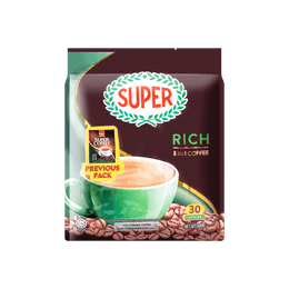 新加坡SUPER超級 三合一低脂特濃即溶咖啡 原味 20g*30條入