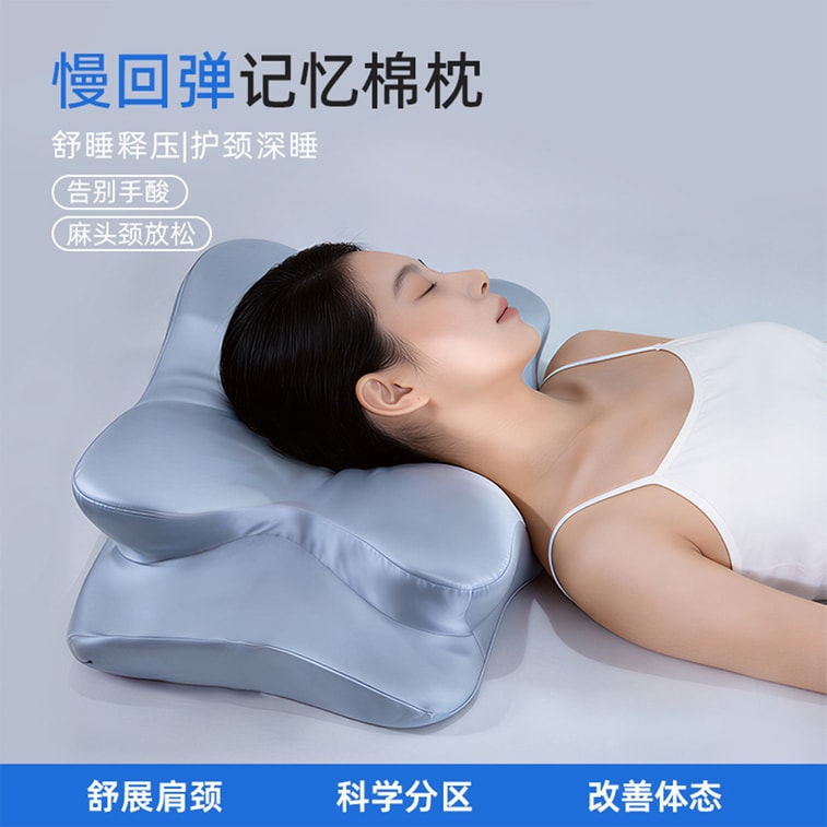 【中国直邮】 HSPM 记忆棉深睡护颈枕  成人侧睡蝴蝶枕  零压力助睡眠颈椎枕  灰色水光面料 低枕款 1 个 4