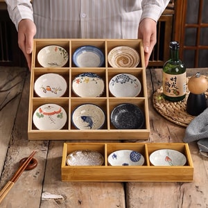 Nine-Grid Tray Hot Pot Divider Tea Serving Tray Snack Candy Organizer Japanese Style Condiment Dish with 9 Small Dishes