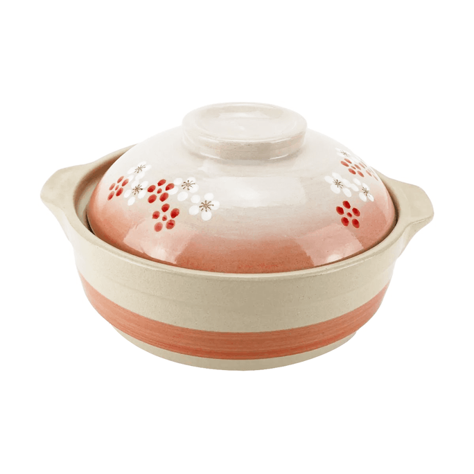 Japanese Clay Pot Donabe Sakura Dots 58oz 8.5"Dx3.25"H(5.25"H) (1/12)