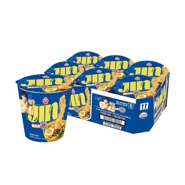 진라면 - 한국식 인스턴트 컵라면, 순한 맛, 2.29oz*6팩【실속형】