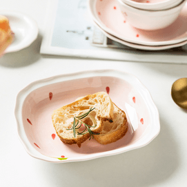 Strawberry-Series Wavy Design Rectangular Dinner Plate 7.5 Inches