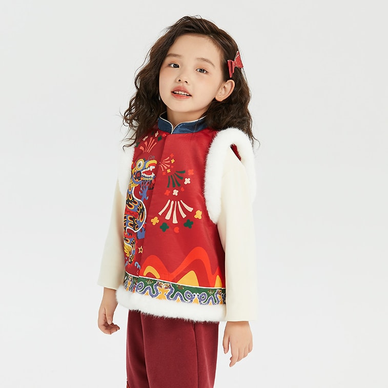 【中国直邮】年衣儿童棉马甲男女秋冬新款婴儿小马褂背心拜年服 紫苑红 150码 6