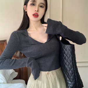 Early Autumn New Long Sleeve Spicy Girl Slim Knit Dark Grey