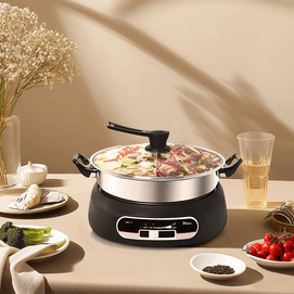 美国NARITA 不锈钢分体家用鸳鸯电火锅 分体式火锅 4.73L NEC-3050 一锅两味吃货最爱