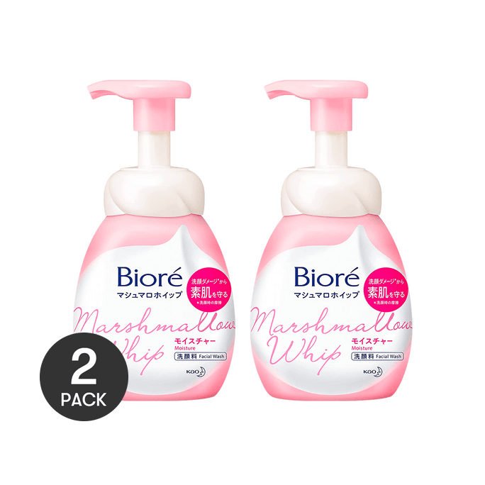 日本KAO花王 BIORE碧柔 棉花糖慕斯泡沫潔面洗面乳 150ml*2 粉紅保濕【超值裝】