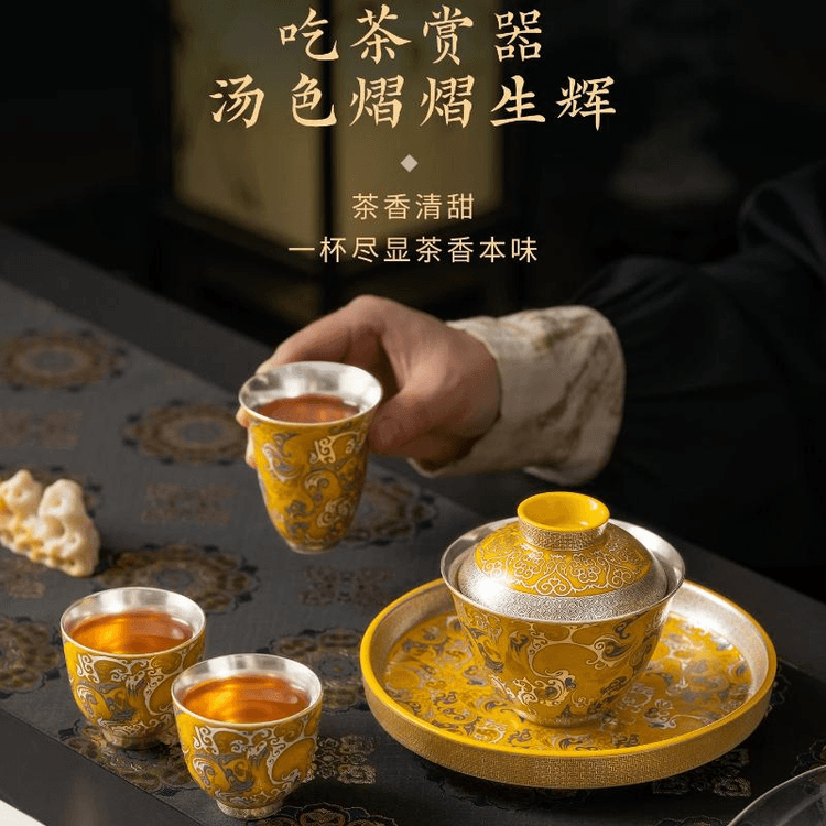 怪王浮雕 古美術 中国 急須 湯呑み9点セット伝統的な茶器セット 急須と茶碗付き 中国直送】故宮博物院文化創作商品：新着商品 - 龍飛海銀茶器セット（5