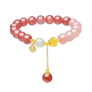 [중국 직배송] 여성용 주태복 마노 팔찌, 행운의 구슬이 달린 은팔찌, 중국풍, 가볍고 고급스러운 디자인, 십리도화꽃 팔찌 (1개)