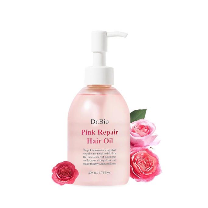 韓国発ドクターバイオ ピンク リペアリングヘアオイル – 枝毛や傷んだ髪を優しく補修。プロバイオティクスとプロテイン配合。保湿力があり、べたつかない処方。200ml