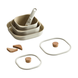 FIKA Objet comfort Reserve 다이캐스팅 알루미늄 조리도구 7개 세트 실리콘 뚜껑 포함 - 아이보리(T-코팅, 콜드 스프레이 유도형)