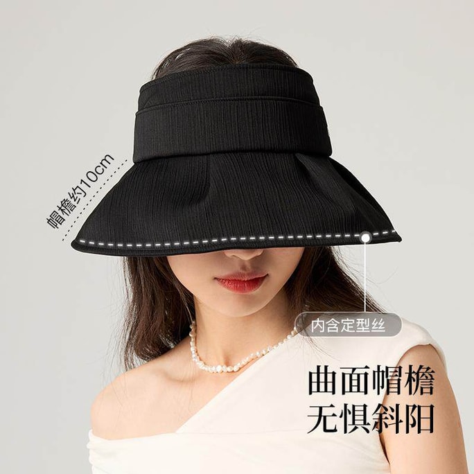 Chapeau d'été pliable à large bord et à dessus ouvert, anti-UV, réglable, noir, recommandé par Li Jiaqi