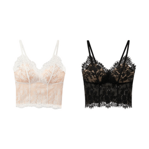 Lace Camisole Soft White + Light Mist Black Size L 2-Piece – Can Be Worn Outdoors Or Layered