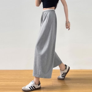 Thin Casual Balloon Pants Grey Size L 1 Piece High Waist Draped Nine-point Sports Curved Sweatpants