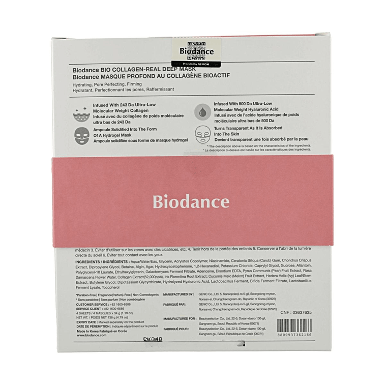 Bio-Collagen Real Deep Mask, Hydrating, Pore Minimizing, Firming, 1.19 oz.*4pcs Overnight Mask 8