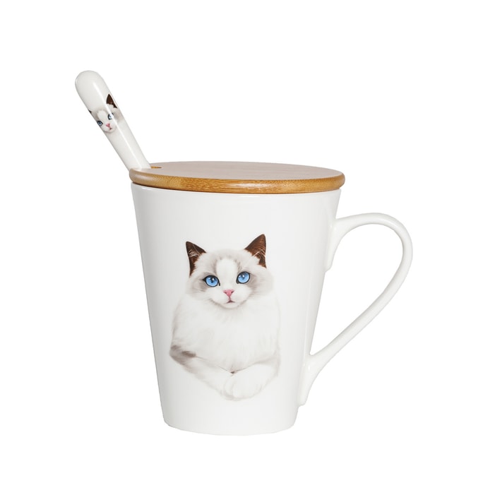 Petorama Pet Portrait Porcelain Water Cup with Lid & Spoon - Ragdoll