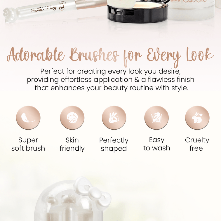 アメリカンインプレッション ドレッシングテーブル ハローキティ かわいいアイコン 6ピース ソフトブリッスル メイクブラシセット (ホワイト) 4