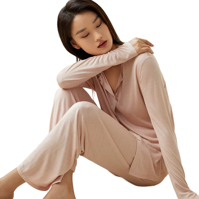 [중국발 다이렉트 메일] JINSANT 진산타 멀베리 실크 니트 여성 잠옷, 바지 커버, 가정복 YZFDC202#밀크 파우더 160M