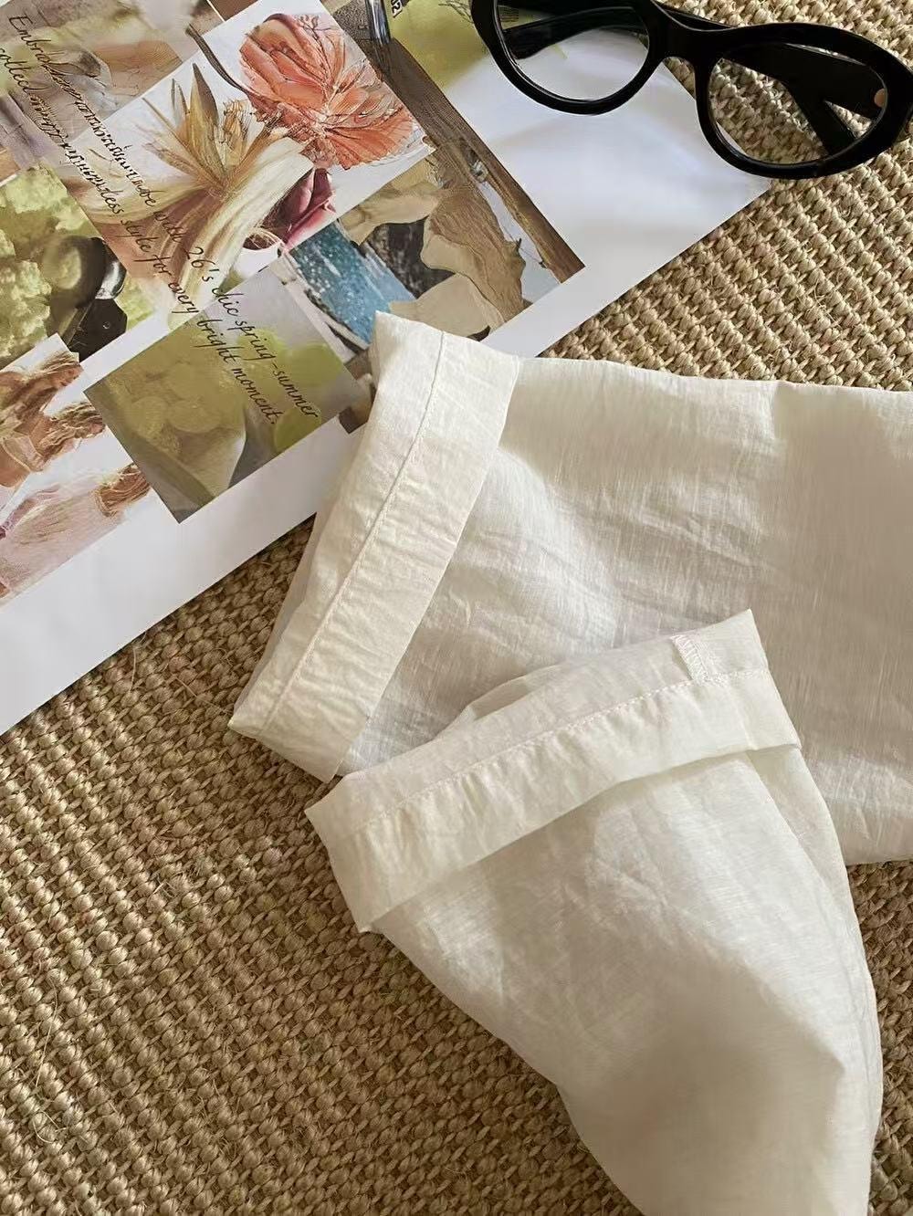 【加拿大直邮】 加拿大 SCENARIO 奶油白荷叶边系带上衣 米白色 S-M码 米白色 S