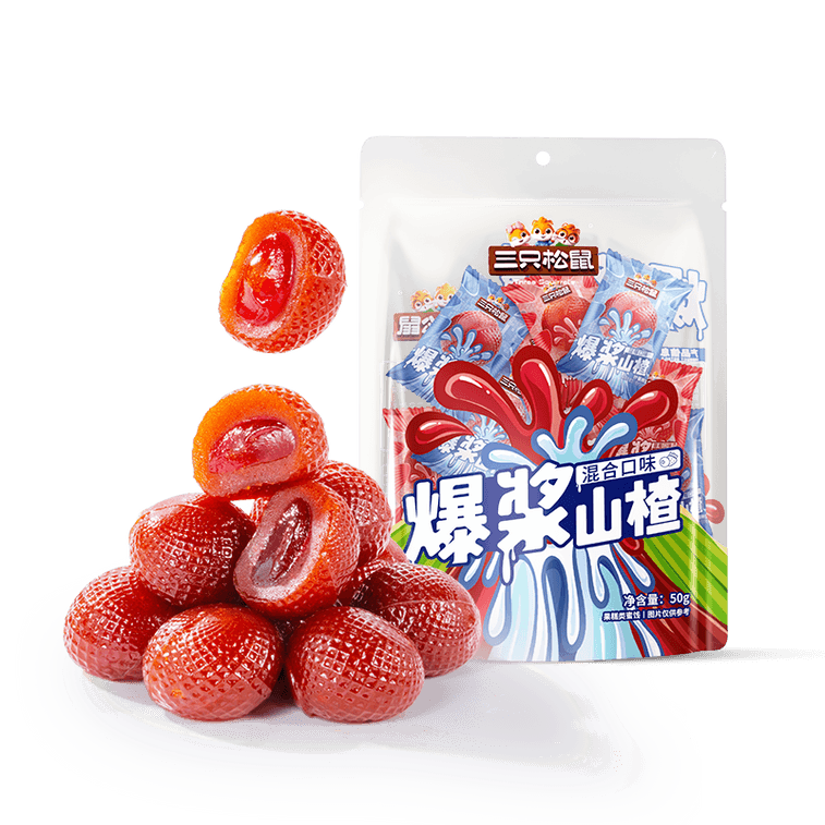三隻松鼠 爆漿山楂 混合口味 50g*2包 水果蜜餞 山楂開胃零食 4