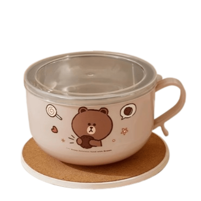 【中國直郵】 日本 LINE FRIENDS 泡麵碗不銹鋼帶蓋隔熱防燙家用手柄麵湯碗 800ml帶蓋1個裝