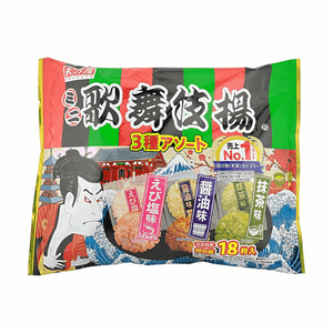 카부키 에이지 미니 라이스 크래커 센베이 혼합 3.77oz【클래식 간장/새우 소금/진한 말차】