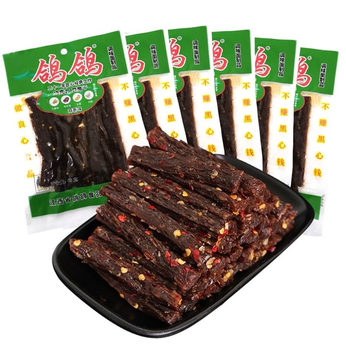 ピジョン [6パック] 乾燥緑豆、江西省の老舗ブランド、スパイシーストリップ [ニンニク風味、揚げていない、歯ごたえあり] 懐かしい味、個包装、6パック×28g、子供の頃のおやつ