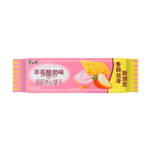 商品详情 - 康师傅 甜酥夹心饼干 草莓酸奶味 80g - image  0