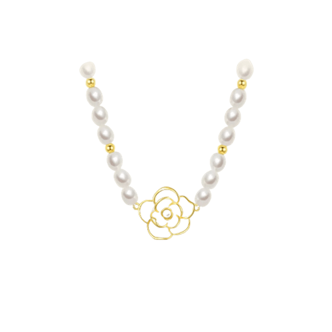 Camellia pearl necklace summer women sterling silver light luxury niche senior sense a
