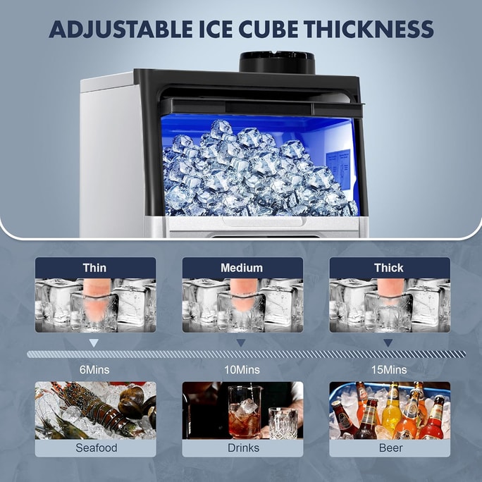 Zomagas Commercial Ice Maker Machine 90 LBS/24H With 22LBS Storage Bin