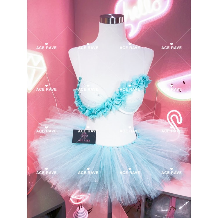 Floral Fairy rave outfit green rave bra+tutu/m 