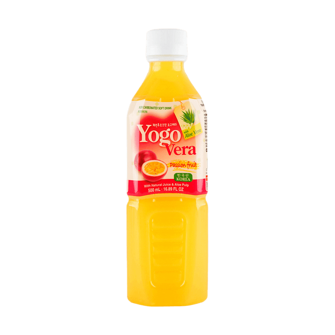 韓國 YOGO VERA 天然蘆薈百香果汁飲料 500ml【果肉添加】