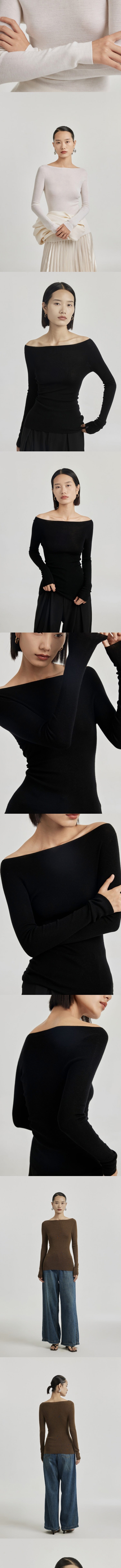 【中国直邮】 HSPM 无缝一体一字肩羊毛衫内搭修身打底衫套头长袖针织衫 黑色 S